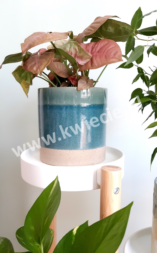 Osłonka CERAMICZNA Doniczka Turkus Oliwka 13 cm Kolor odcienie szarości i srebra