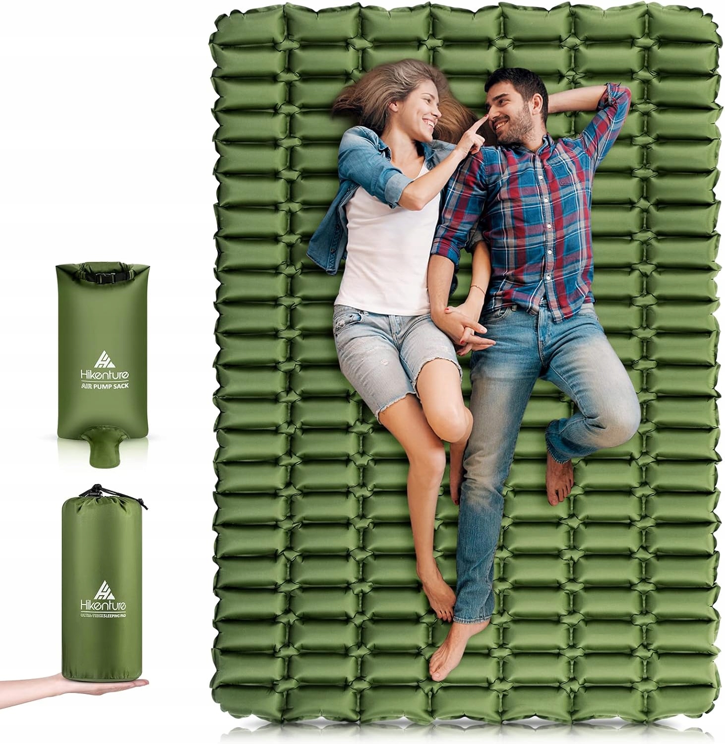 Karimata kempingowa 2-osobowa 192×127×7 cm – ultralekka |Zielona Hikenture