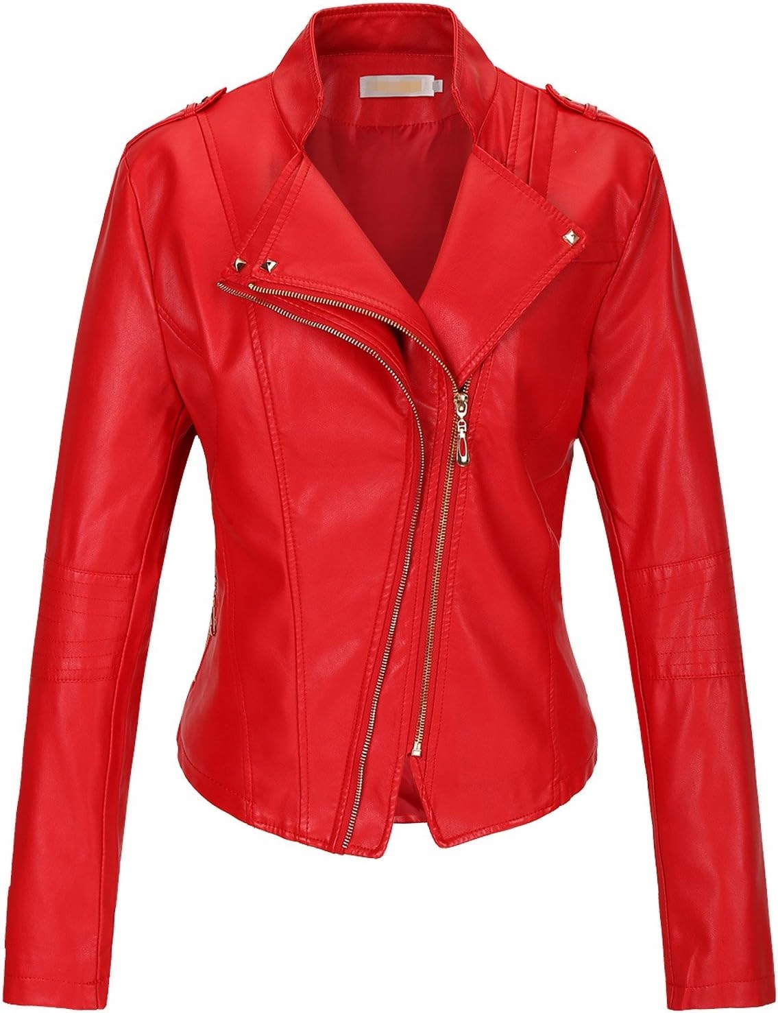 Opálená dámska ležérna bunda z umelej kože Krátky zips Čierna červená Vrchné oblečenie