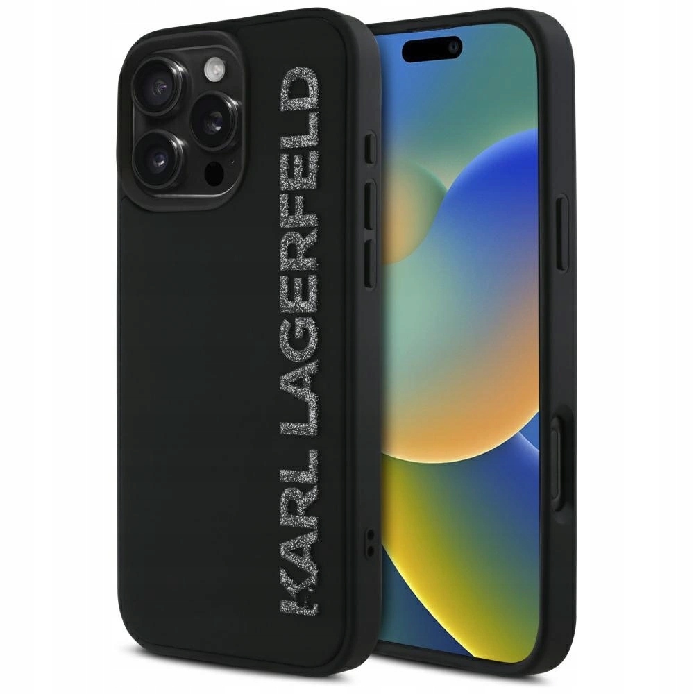 Pouzdro Karl Lagerfeld Hc 3D Rubber Elongated Glitter pro iPhone 16 Pro černé