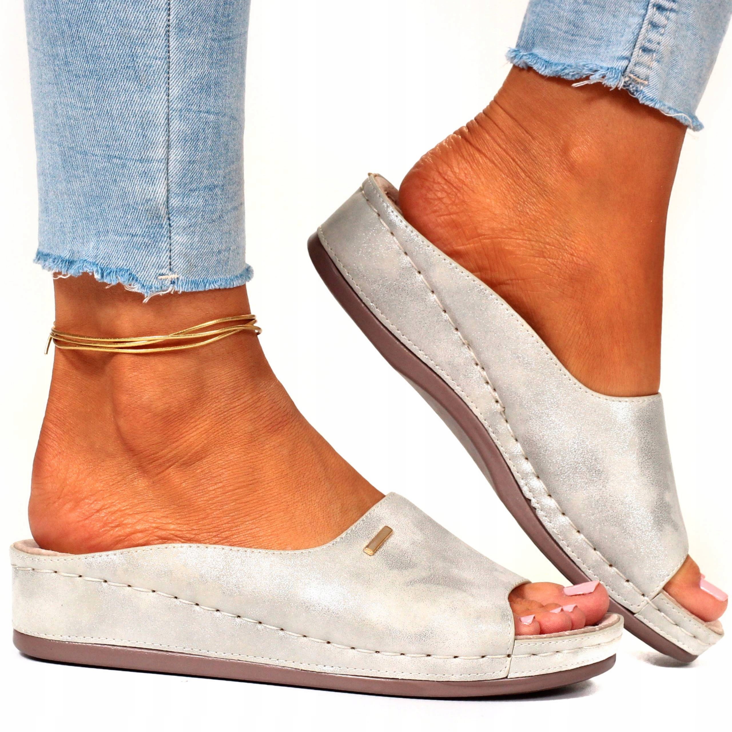 KLAPKI DAMSKIE PROFILOWANE SZYTE SKÓRA NA CO DZIEŃ