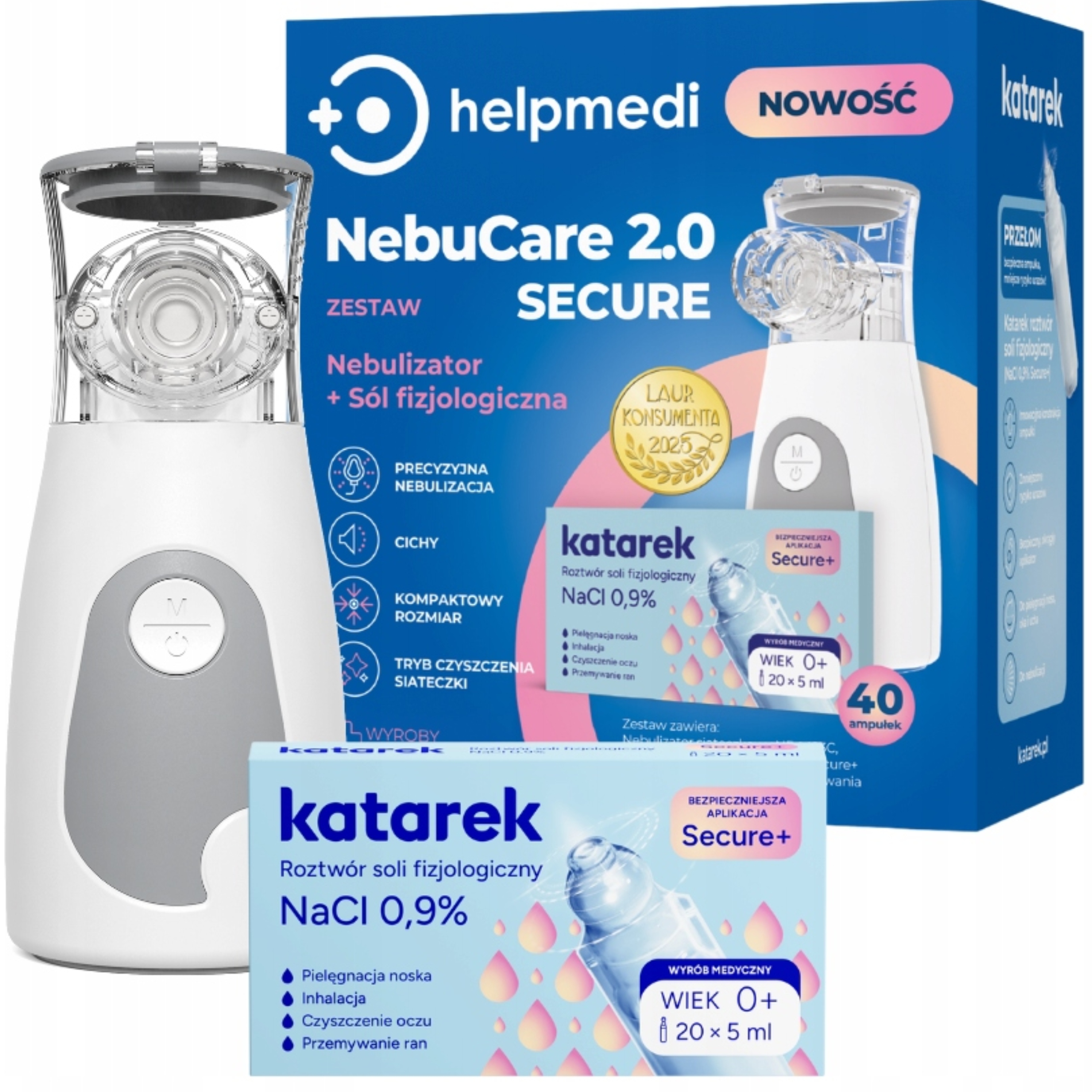 Nebucare Secure 2.0 Nebulizator Siateczkowy Inhalator Cichy Sól Na Katarek