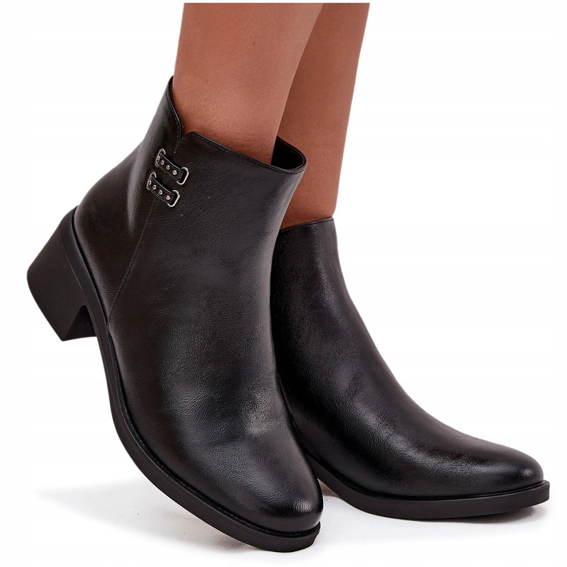 Dámské Kotníkové Boty Eko Kožené Podpatky Kostka Na Zip Zateplené Černé 36