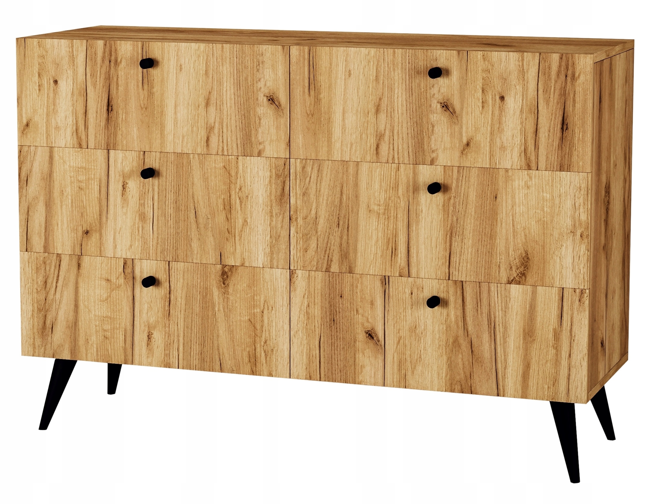 

Komoda Duża 6 szuflad Styl Skandynawski 120 cm dąb