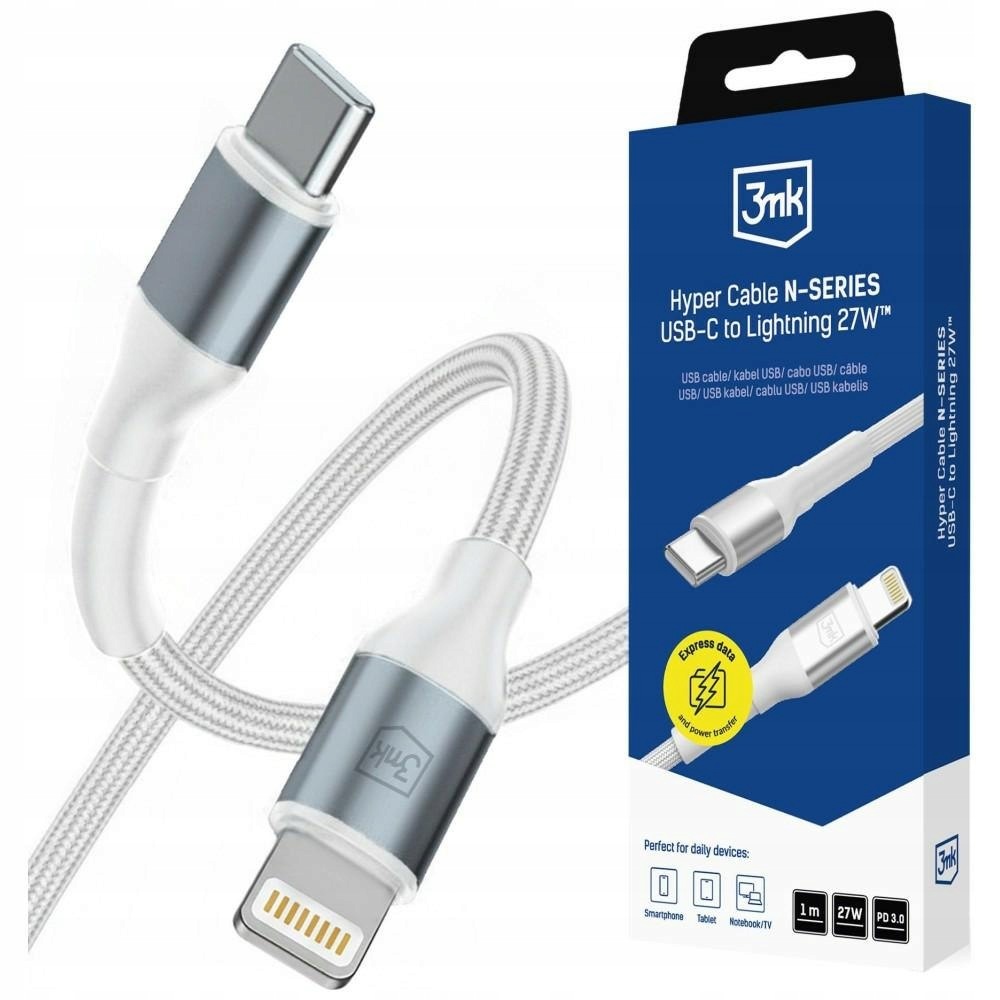 Kabel 3MK Hyper Cable N-series Usb-c do Lightning 1m 9V/3A 27W biały