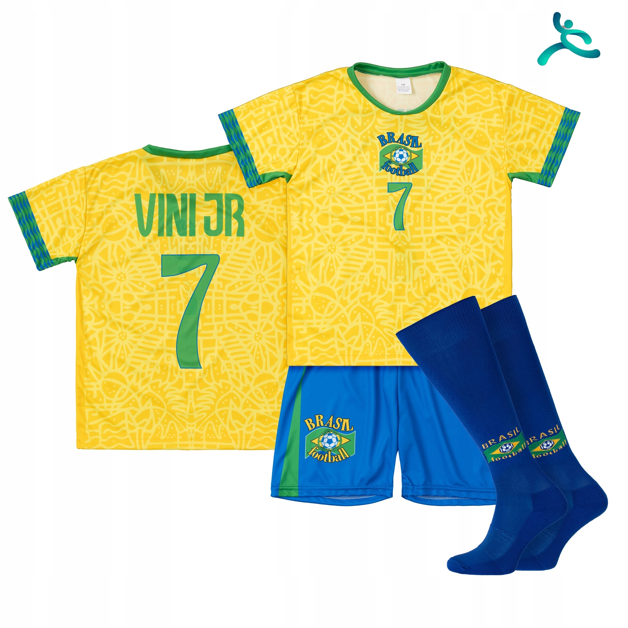 Strój komplet piłkarski getry Vinicius Jr. Brazylia rozm. 158
