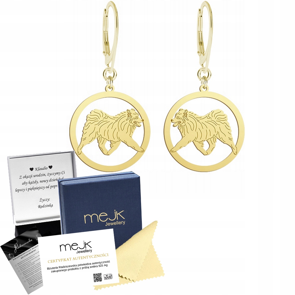 Náušnice Zlaté se psem Samoyed 925 Dárek Žena Šperky Gravírování Bonus