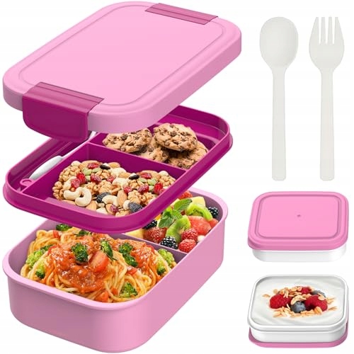 Bibury Bento Box na oběd 1600 ml se 4 přihrádkami a příborem Růžová