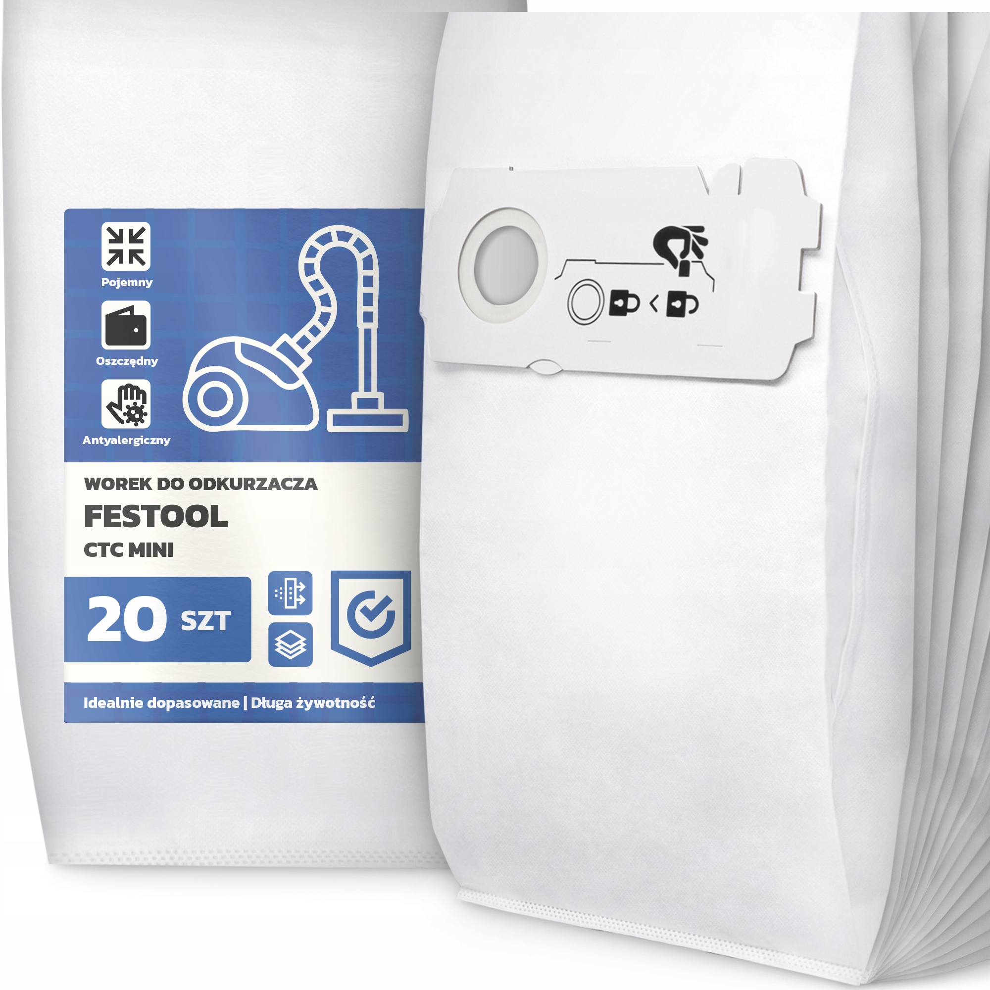 20 x Sáček Do Vysavače Festool Ctc Mini Syntetický Velký Sáček Sáčky G9-W