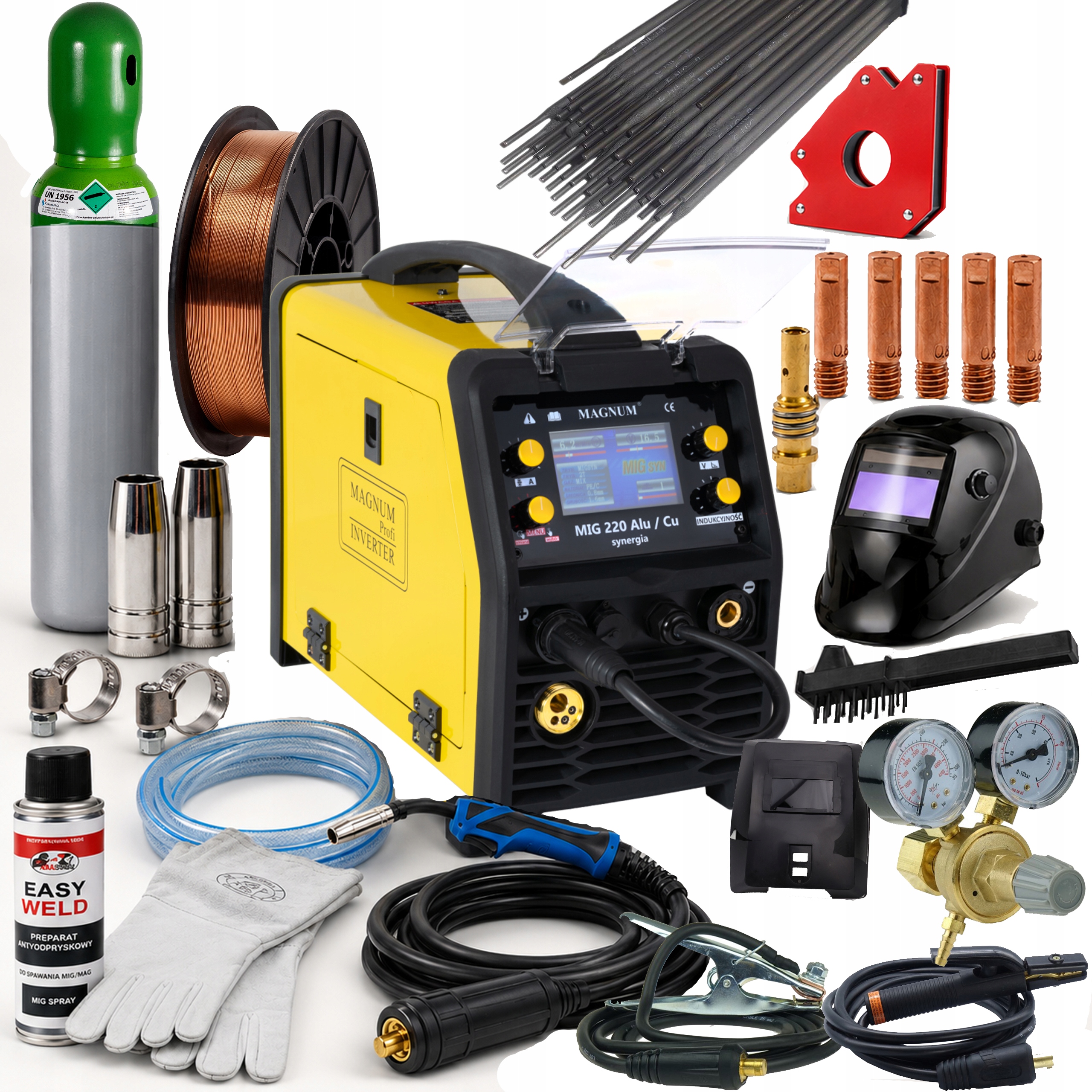 Spawarka Migomat Magnum 200a 220 Alu Cu synergia spawalniczy zestaw 1 230V