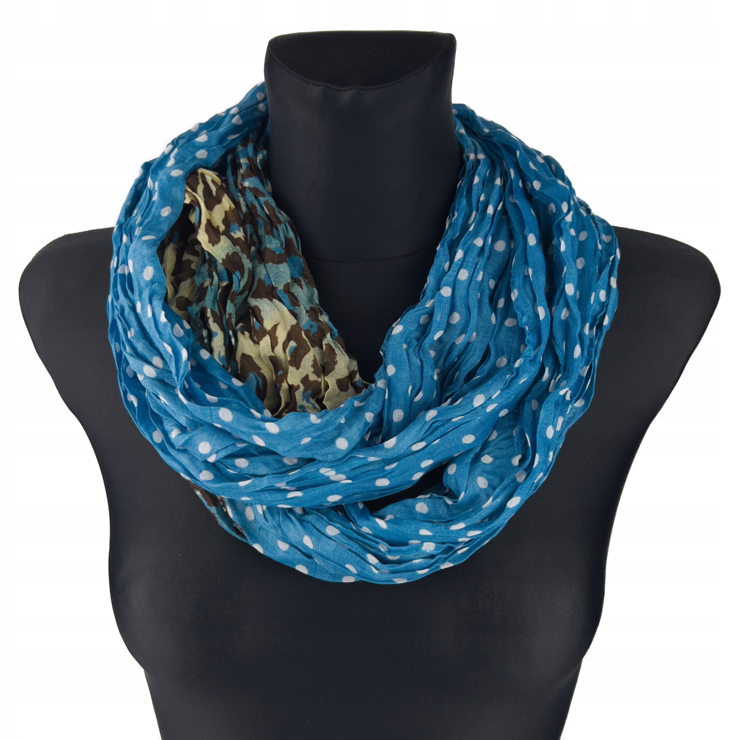 Mały Komin szalik apaszka niebieski w białe GROSZKI z akcentem panterki 640