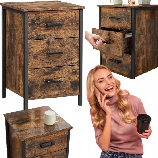 Nočná Skrinka Loft 3 zásuvky Bočný stolík Pomocný stolík do obývacej izby spálne