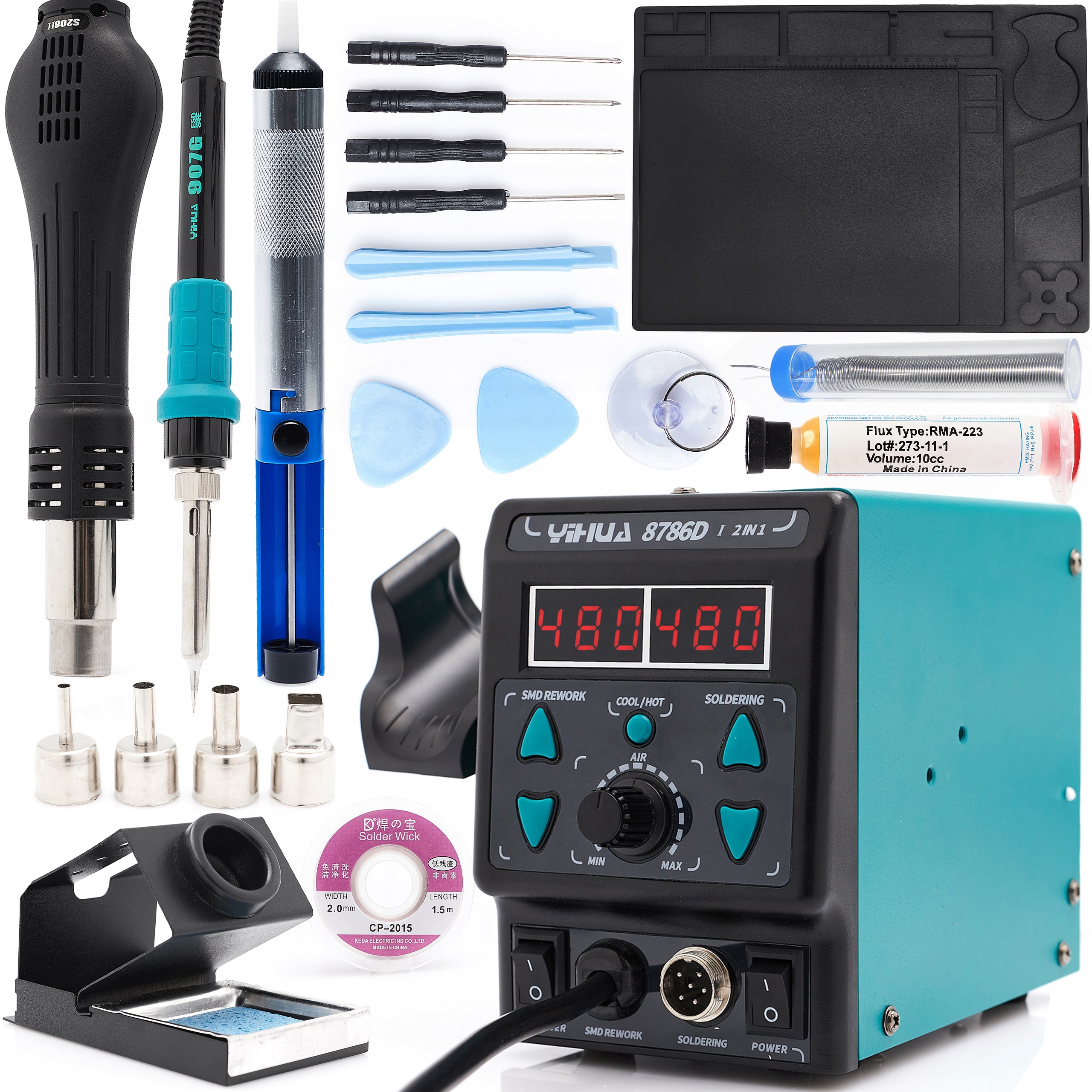 Sada Pro Pájení Pájecí Stanice 2V1 Yihua 8786D-I 740W Podložka Tavidlo