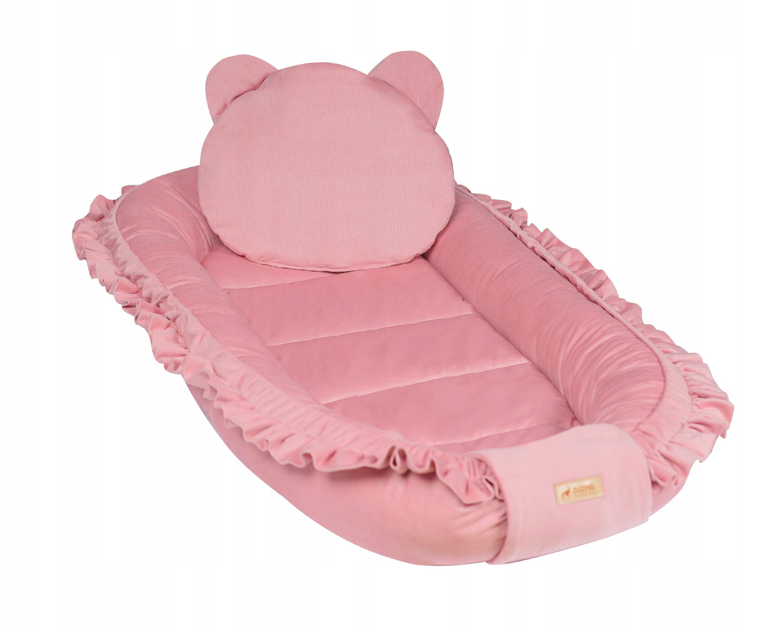 Kokon niemowlęcy z falbaną z podusią dla dziewczynki różowy VELVET GLAMOUR