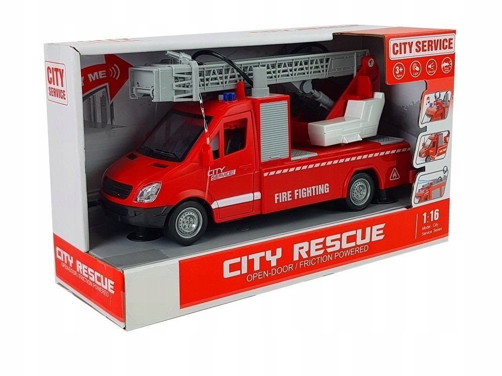 Straż pożarna z drabiną samochód Z NAPĘDEM Dźwięki Światła Syrena Woda Marka QULKI