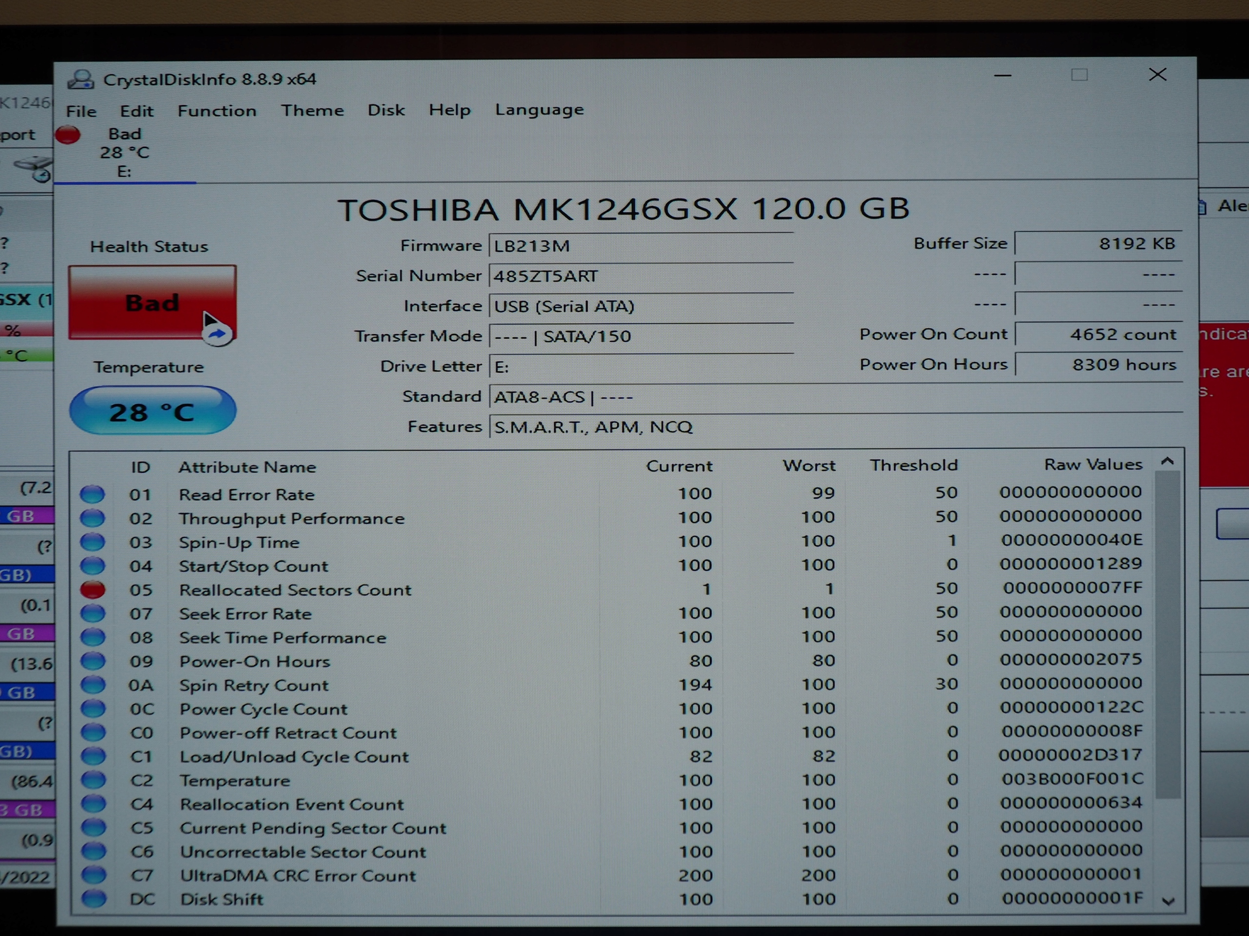 Toshiba 120gb MK1246GSX Model MK1246GSX