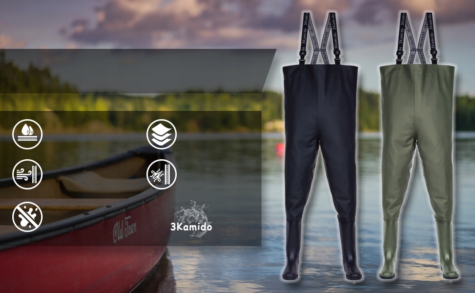 SPODNIOBUTY Wędkarskie 3Kamido CLASSIC, Wodery, Zielone r 43 Typ z butami