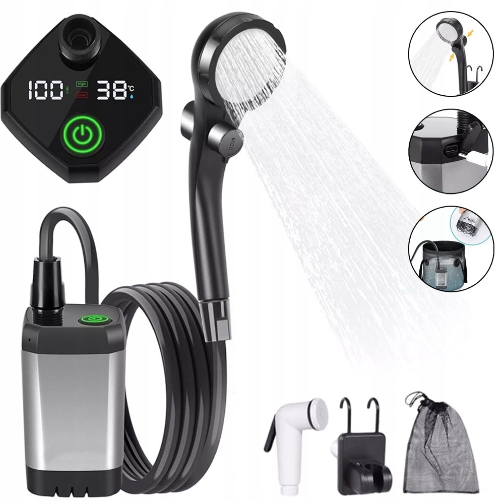 Camping Shower Przenośna Prysznicowa Na Zewnątrz 6000mah Lcd Do Wiadra 20l