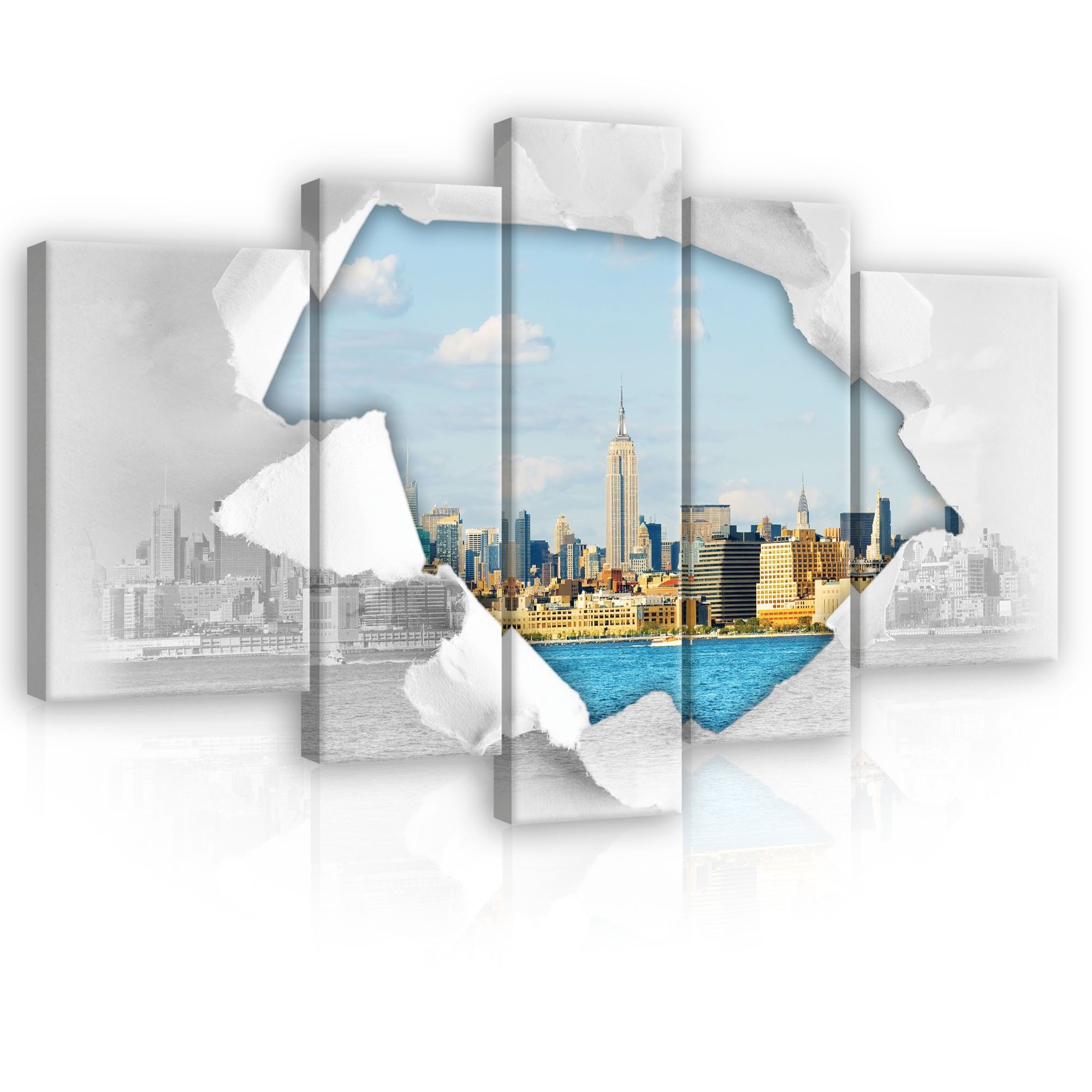 Obraz 170x100 Mesto metropola mrakodrapy voda obloha farebný kontrast