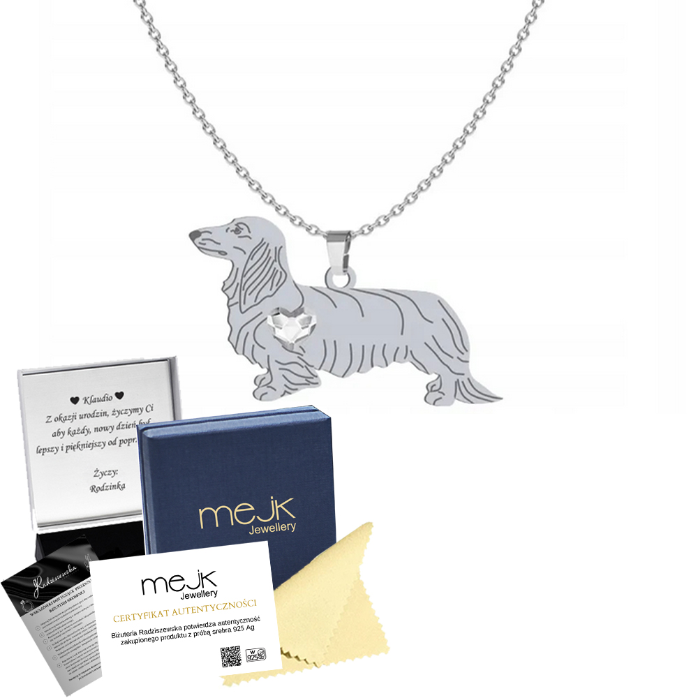 Stříbrný náhrdelník se psem Jezevčík dlouhosrstý 925 Šperky Žena Gravírování