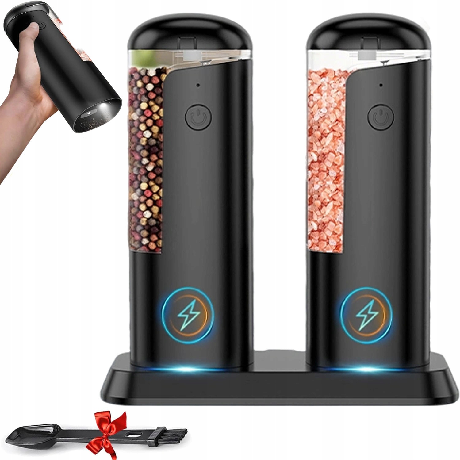 2ks Elektrický mlýnek na pepř a sůl sada Solnička a Pepřenka