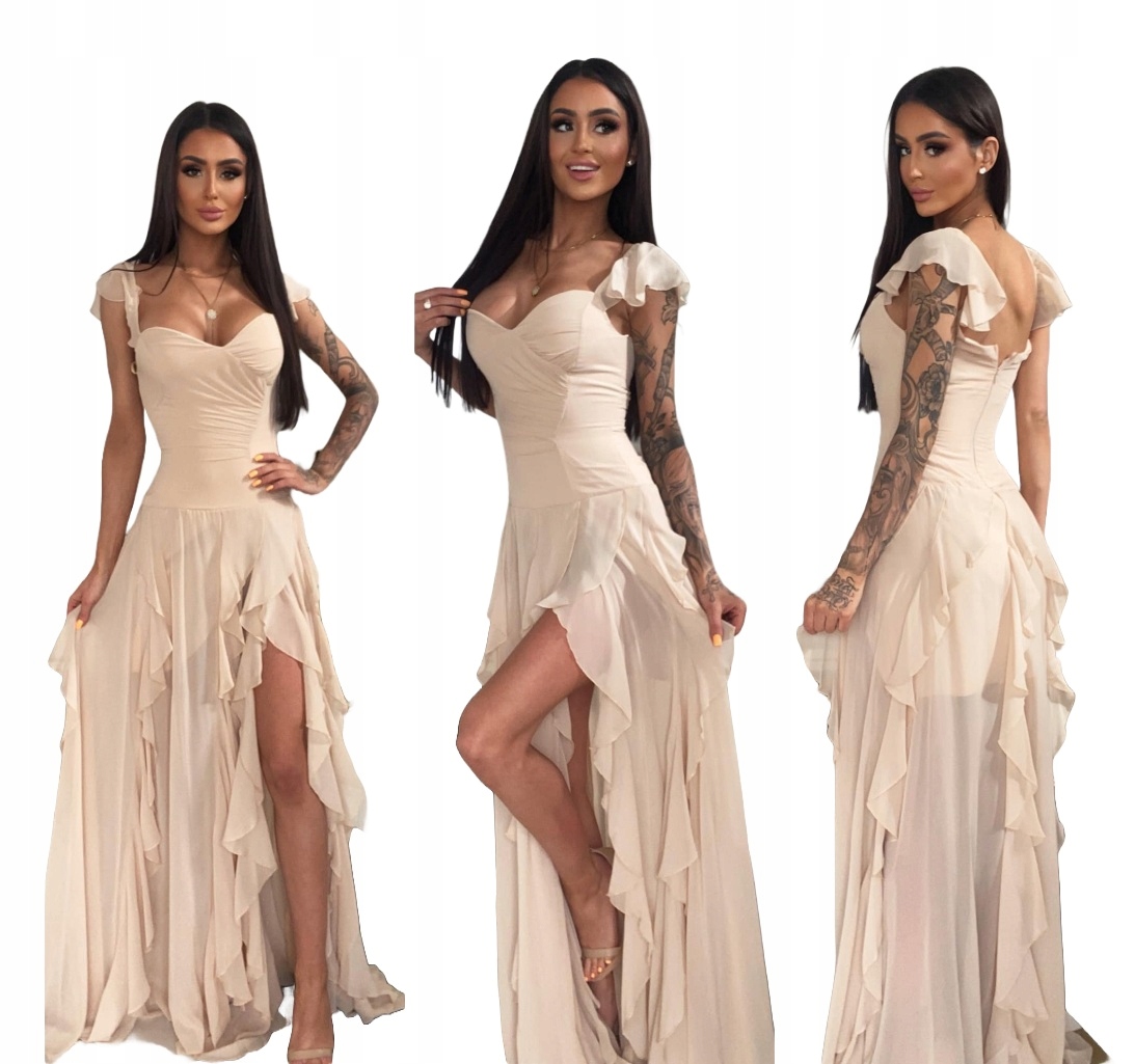 Kansas Béžová Dlouhá Šifonová šaty na svatební hostinu pro družičky