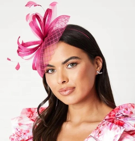 Růžový Fascinátor Čelenka Síťka Mašle Peří Coast