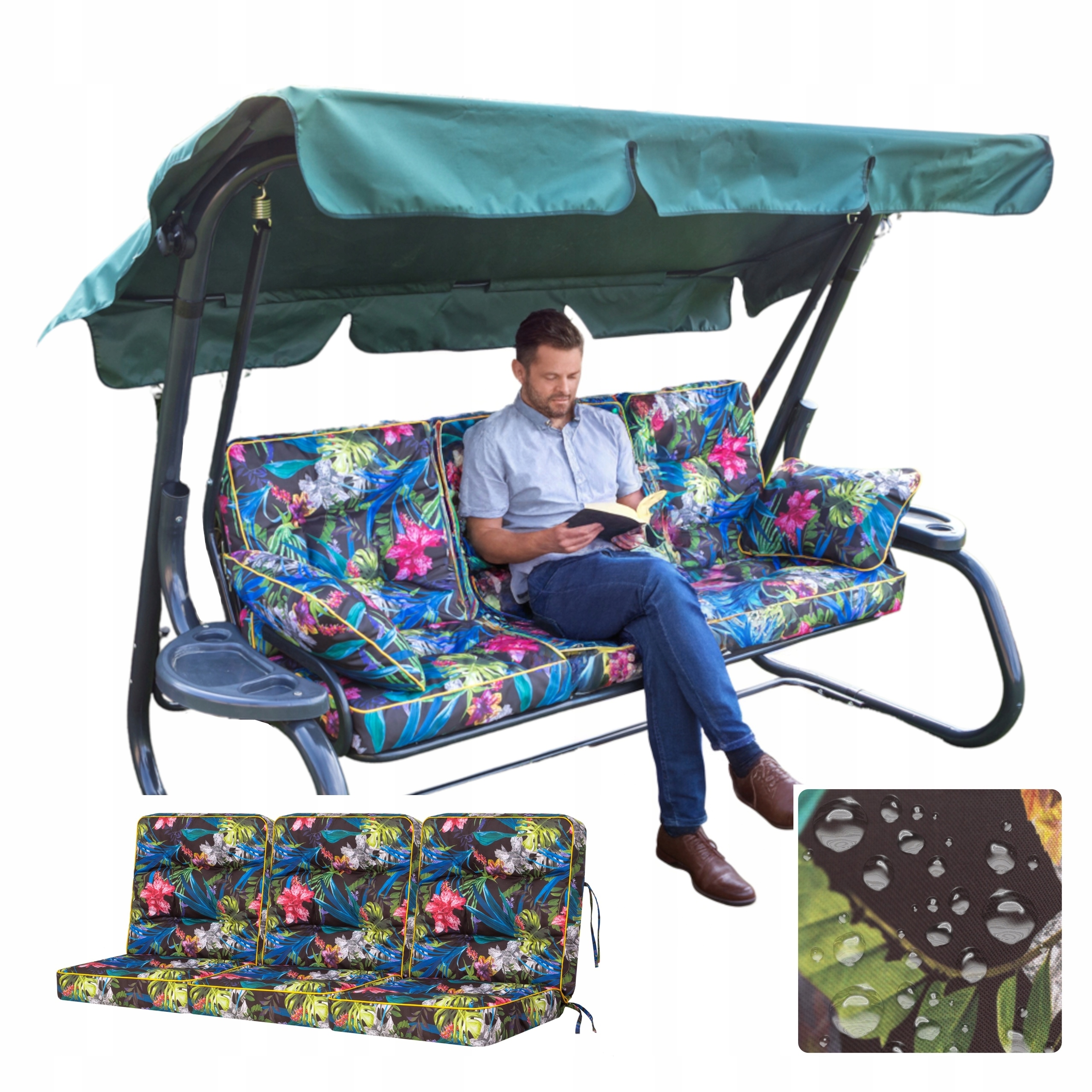 Vankúš na hojdačku, záhradnú lavičku Sada 3 ks Vodotesný proti Uv žiareniu 150 cm