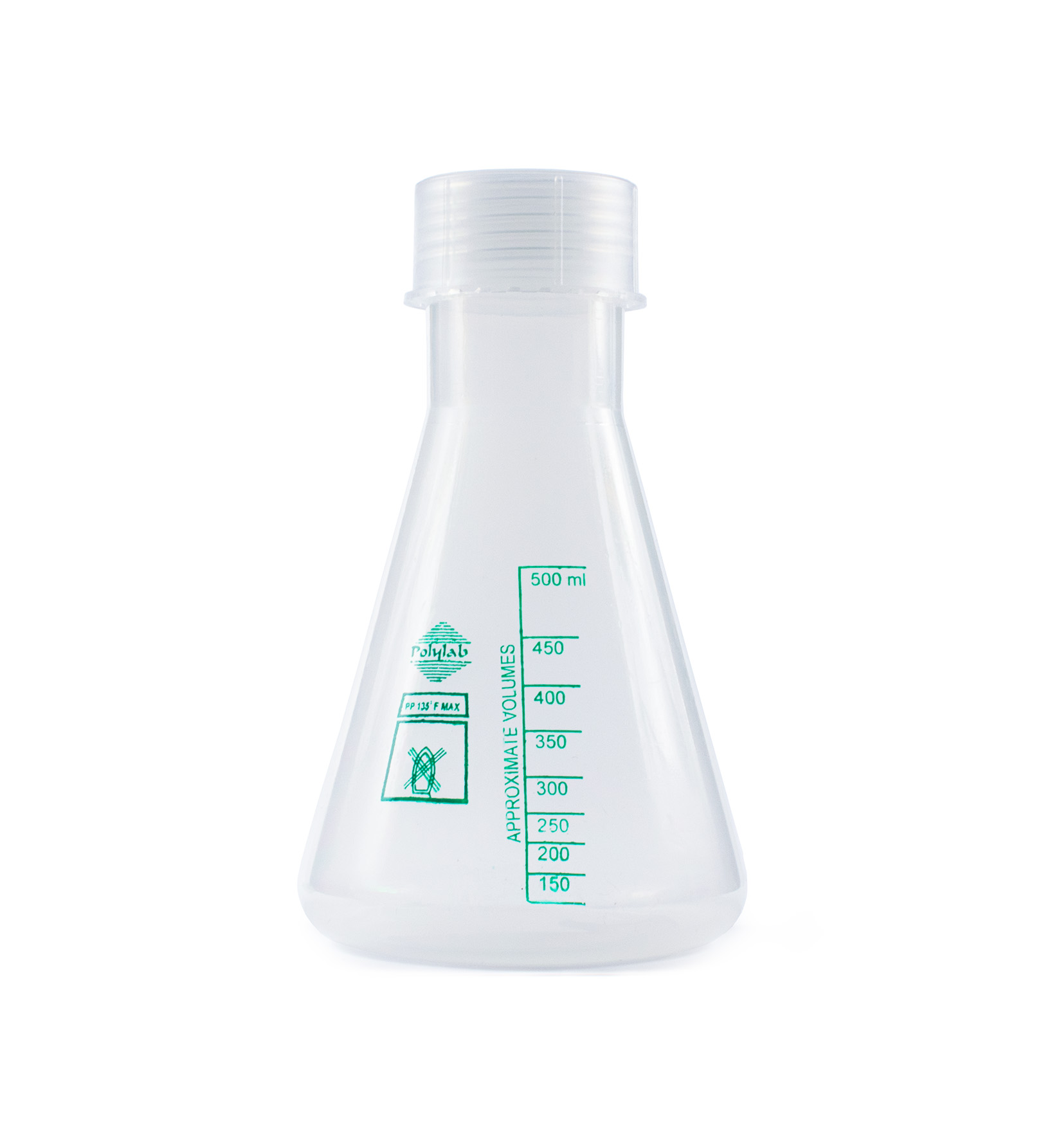 Kolba stożkowa Erlenmeyera plastikowa Pp z nakrętką z podziałką poj. 500 ml