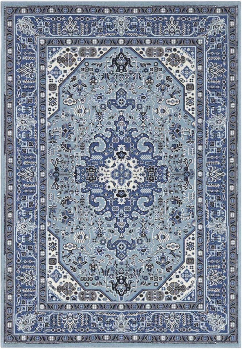 Tradičný koberec do obývačky 160 x 230 cm, modro krémový, mäkké štetiny