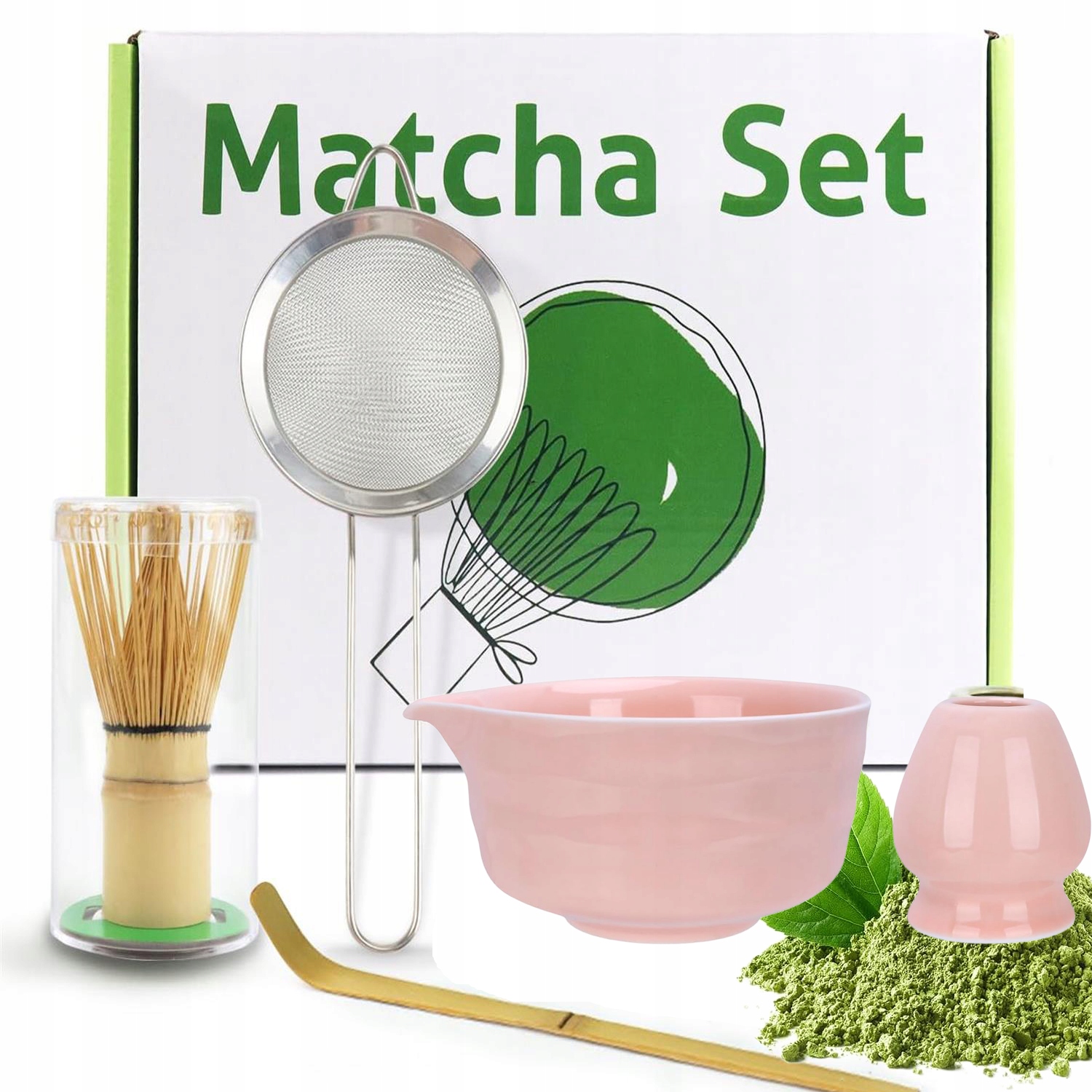 Levně Bambusový Dárková Sada Na Čaj Matchy Chashaku Šlehací Metla Lžíce 5V1