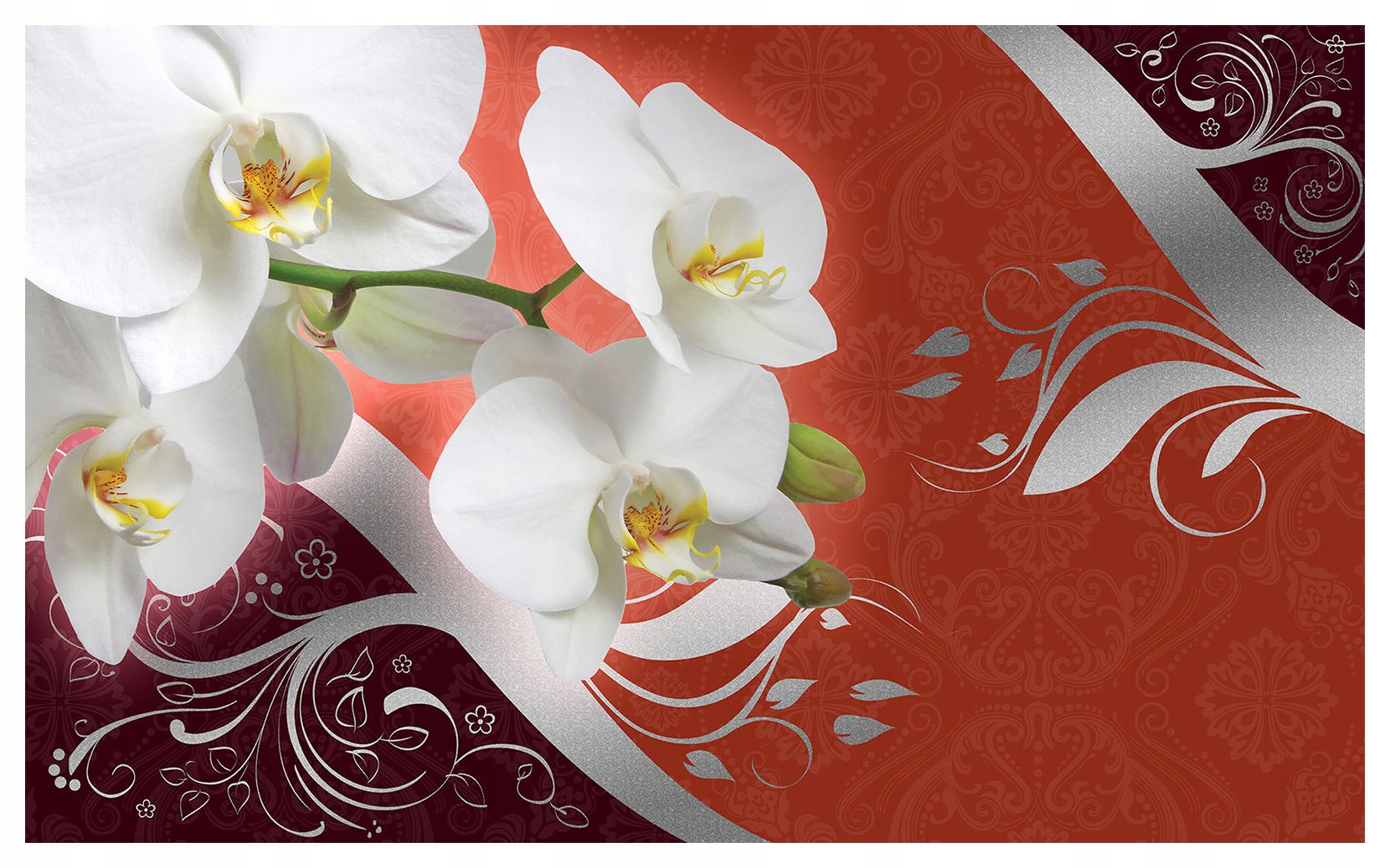 Fototapeta Orchideje bordó oranžová stříbro elegance 208x146 lepidlo