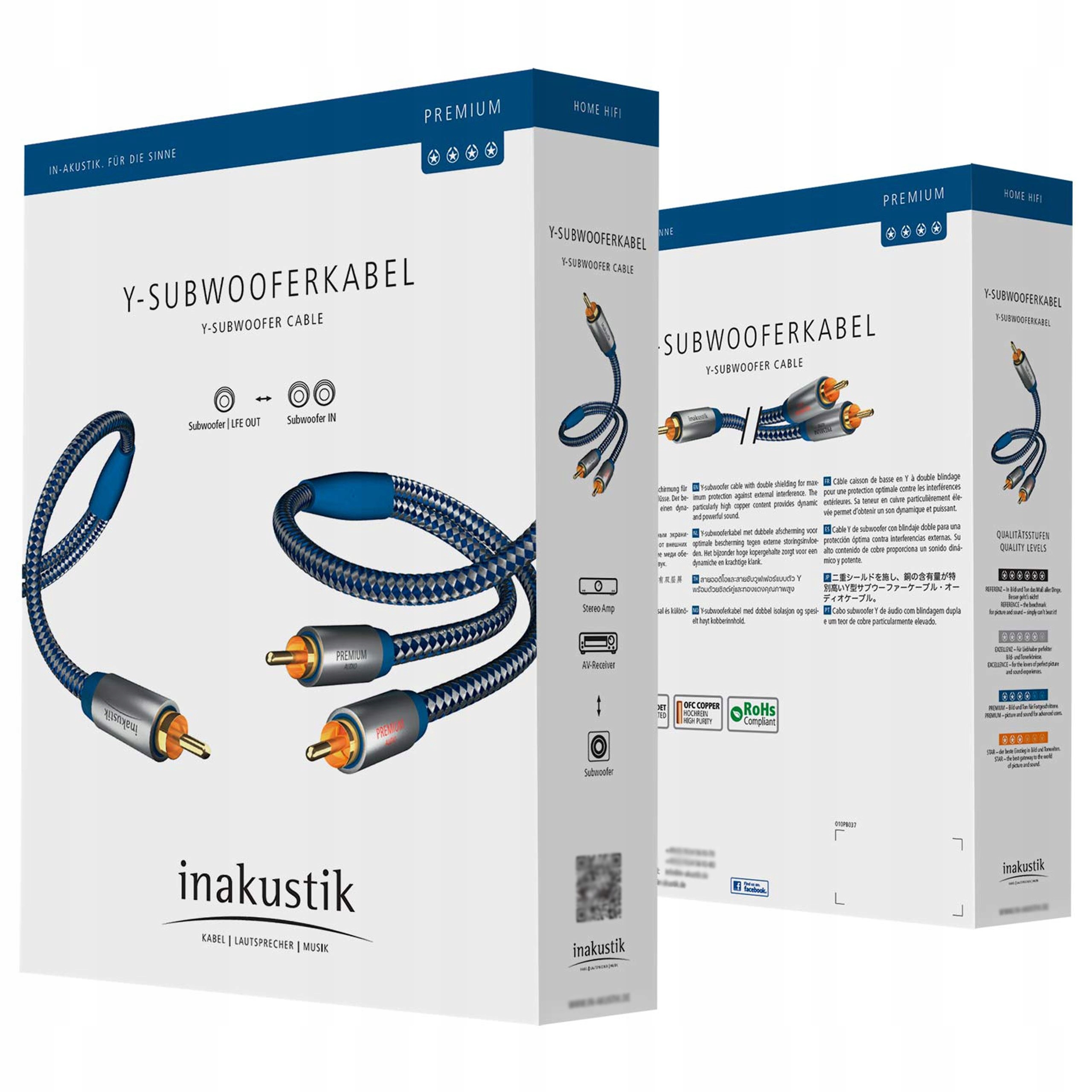 2× Kabel do subwooferów In-Akustik 40805 typu Y (RCA - 2xRCA) 5 m