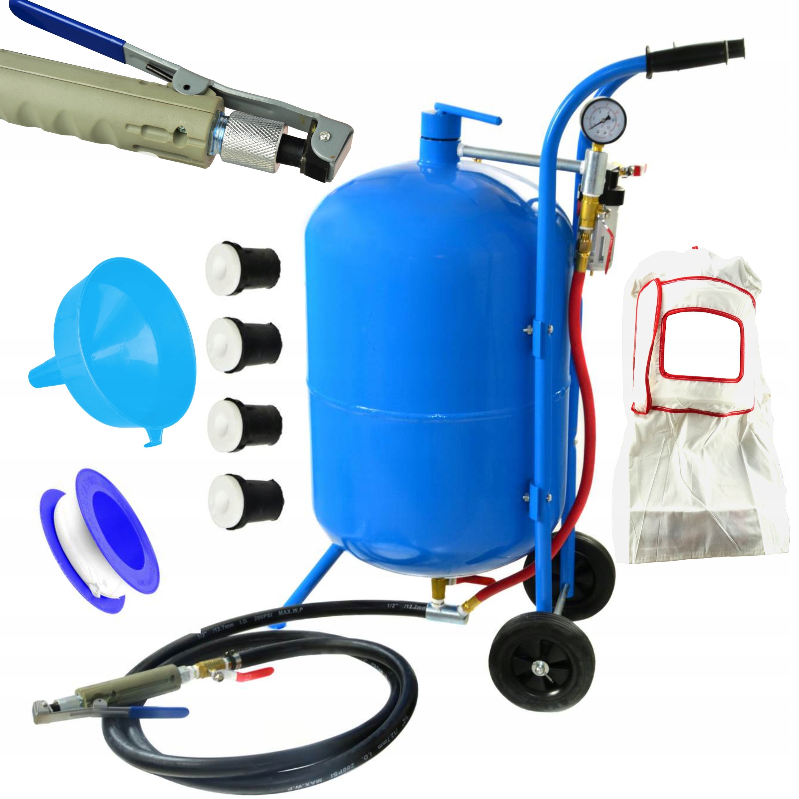 GEKO PIASKARKA SYFONOWA MOBILNA 76L 10 BAR +MASKA +4 DYSZE KÓŁKA ZESTAW