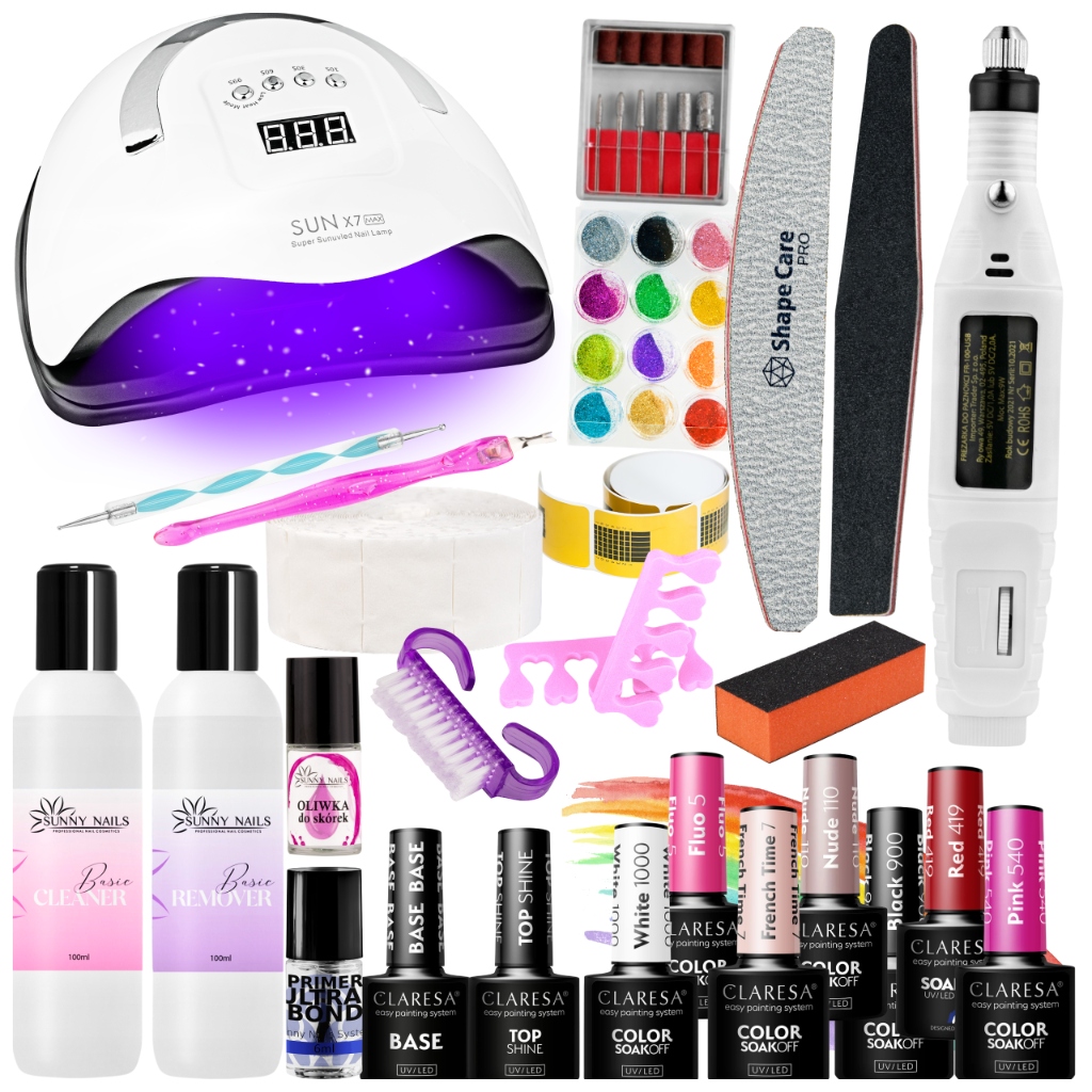 Sada Pro Hybridní Nehty Uv Led Lampa 180W Bruska Laky Claresa