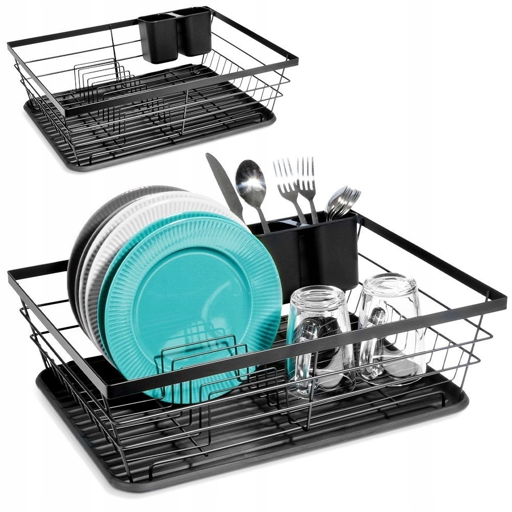 Levně odkapávač na nádobí na talíře Příbory Prostorná černá Vilde 43 x 32 x 14,5 cm