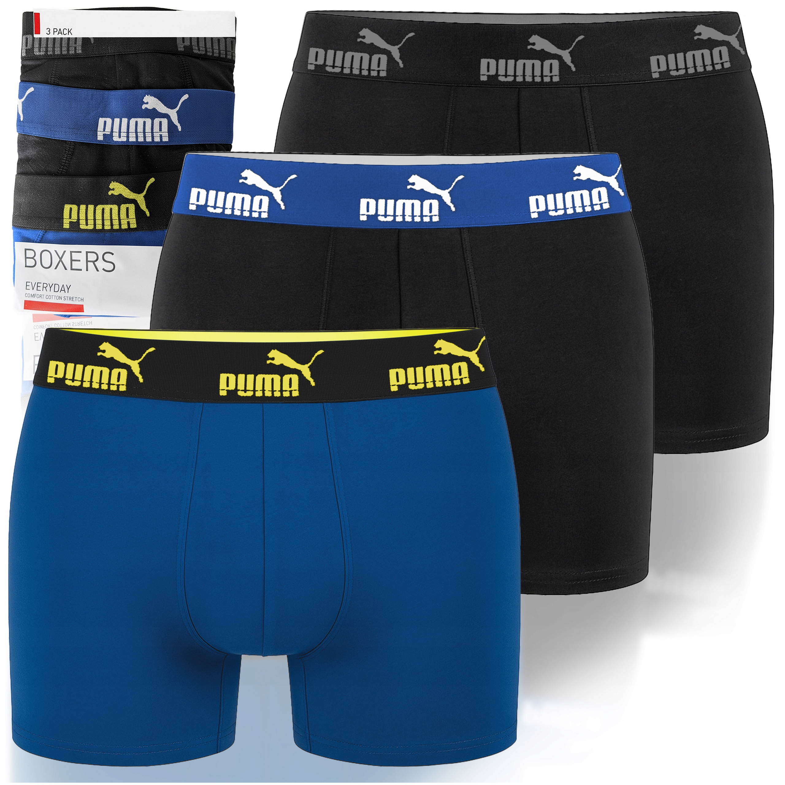Puma Bokserki Męskie Blue Black Bawełna 3 Pak Rozmiar M