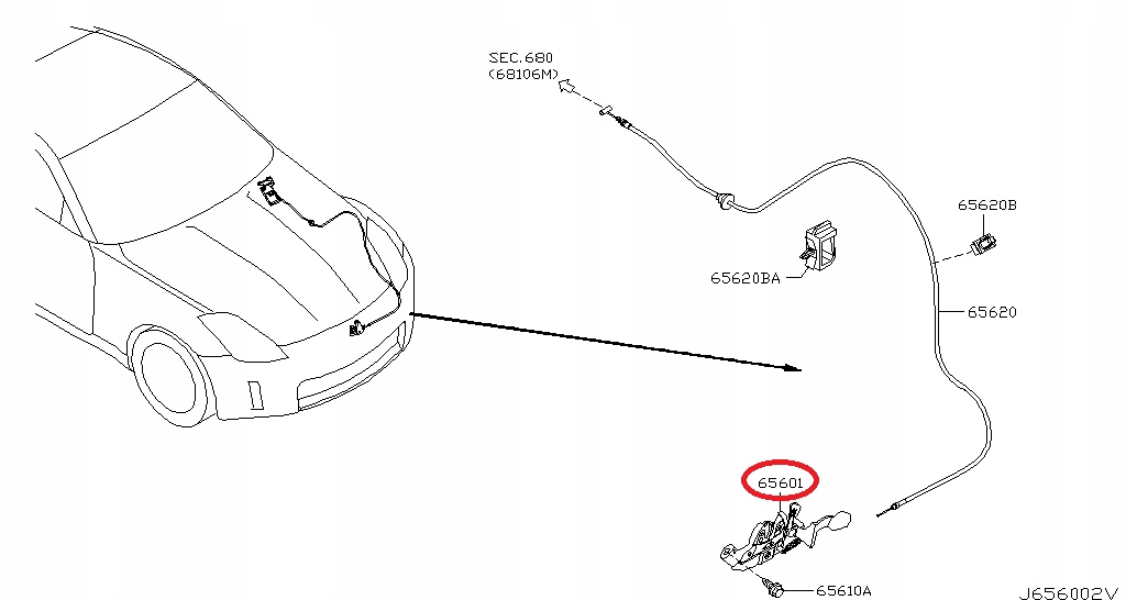 65601-CD000 - ЗАМОК КАПОТА ПЕРЕДНИЙ NISSAN 350Z