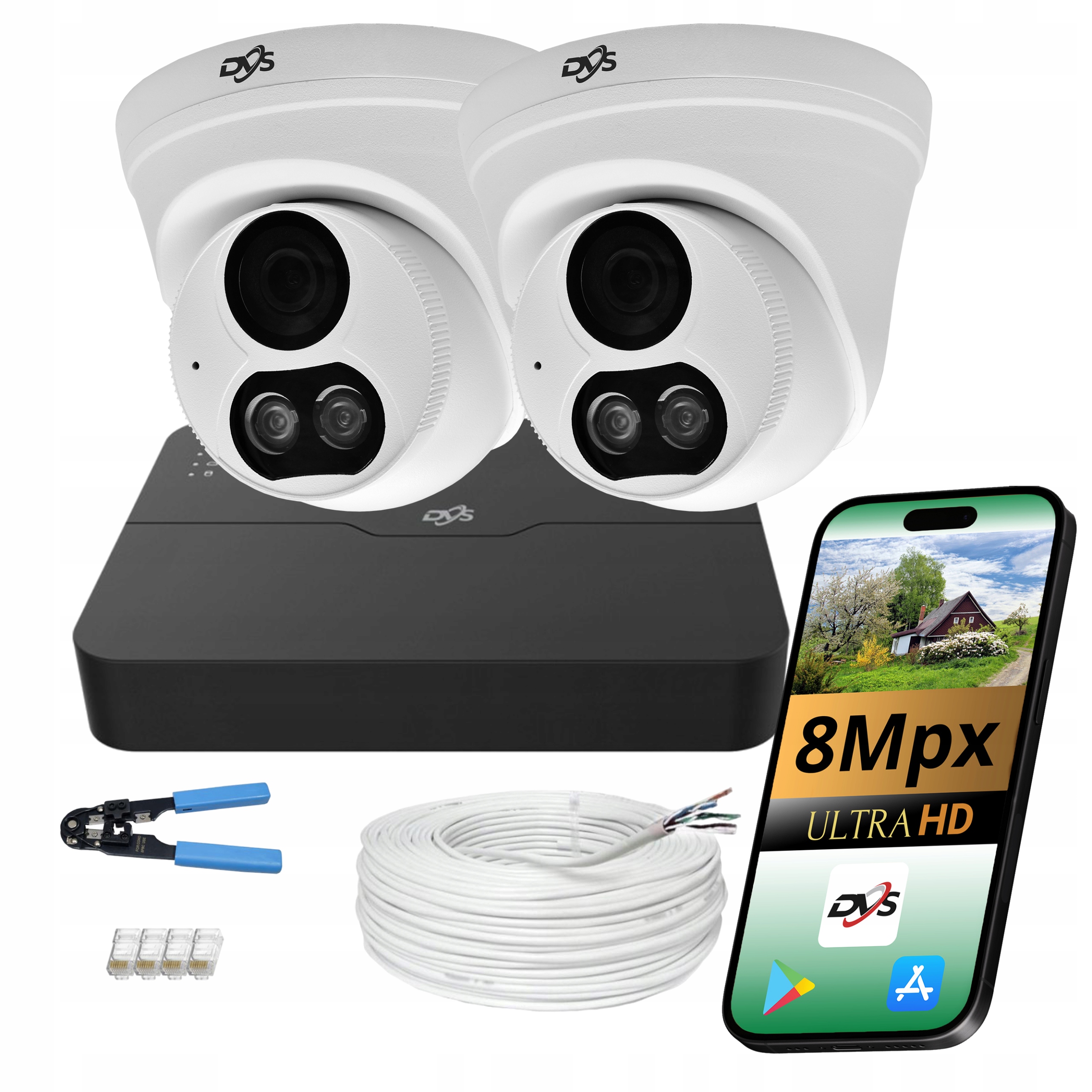 Kompletní Monitorování Dvs 2x Kamera 4K Poe Ip Dual Light Venkovní Kopule