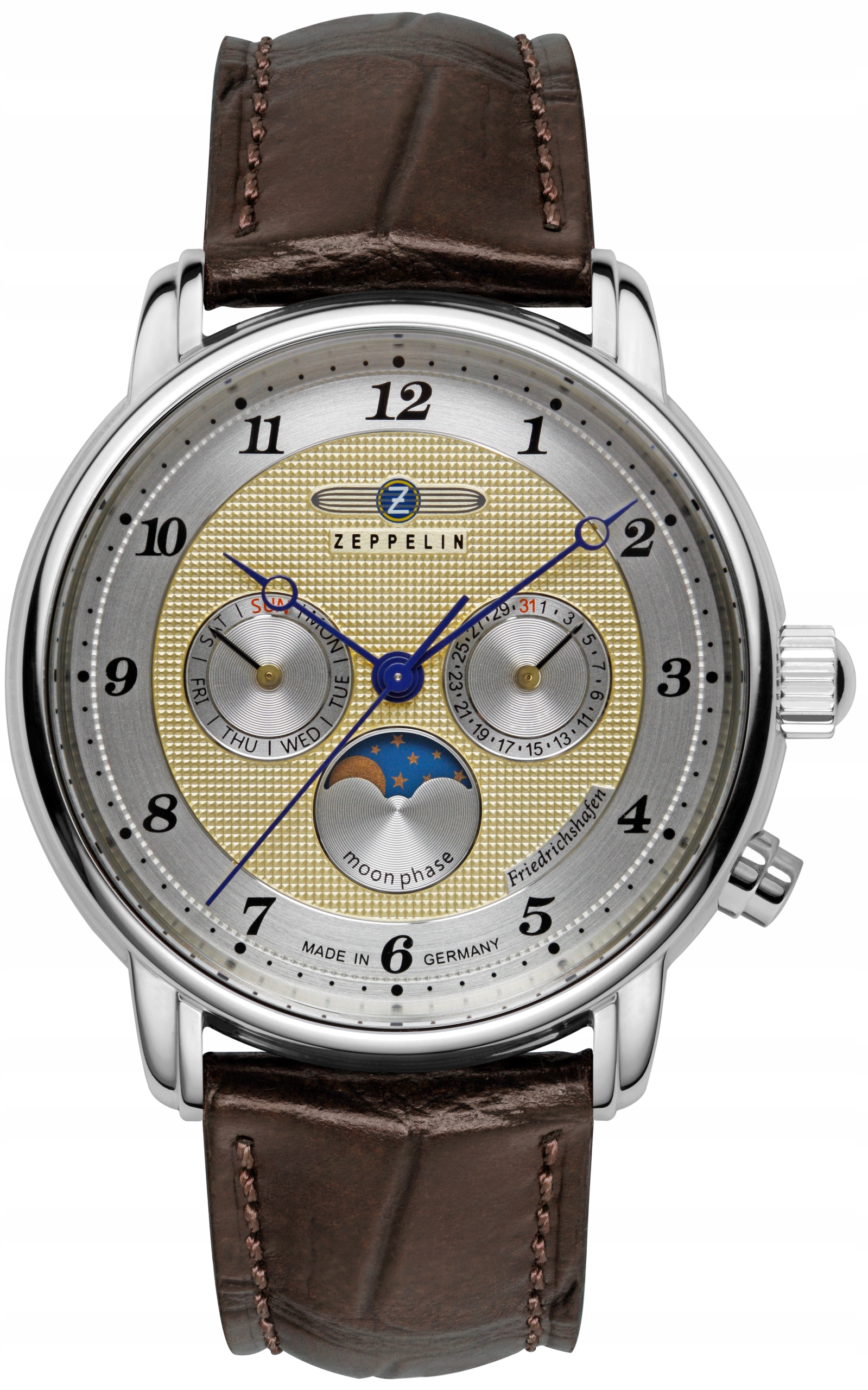 Nové Originální Pánské hodinky Zeppelin 8536-5 stříbrné, hnědý pásek