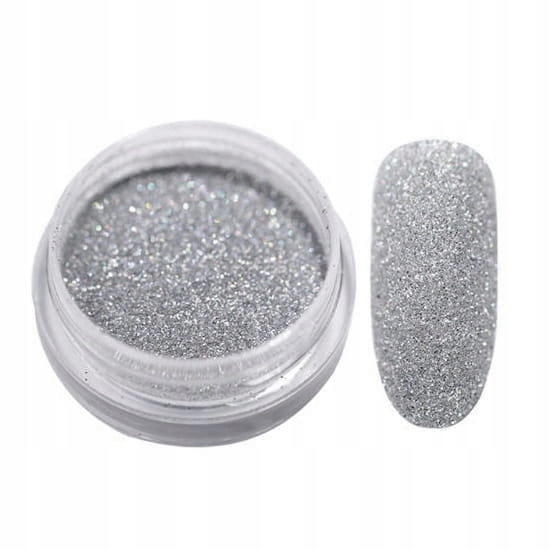 

Brokat Glitter Efekt do zdobień Paznokci Srebrny