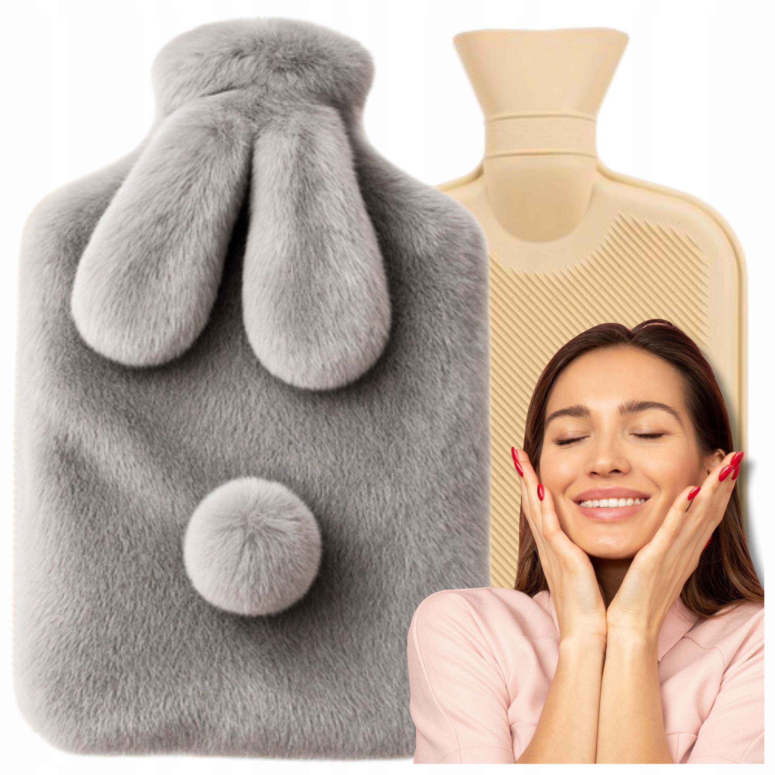 TERMOFOR PLUSZOWY DUŻY GUMOWY OGRZEWACZ WKŁADEM POKROWIEC WODĘ GRZEJKA 1,8L