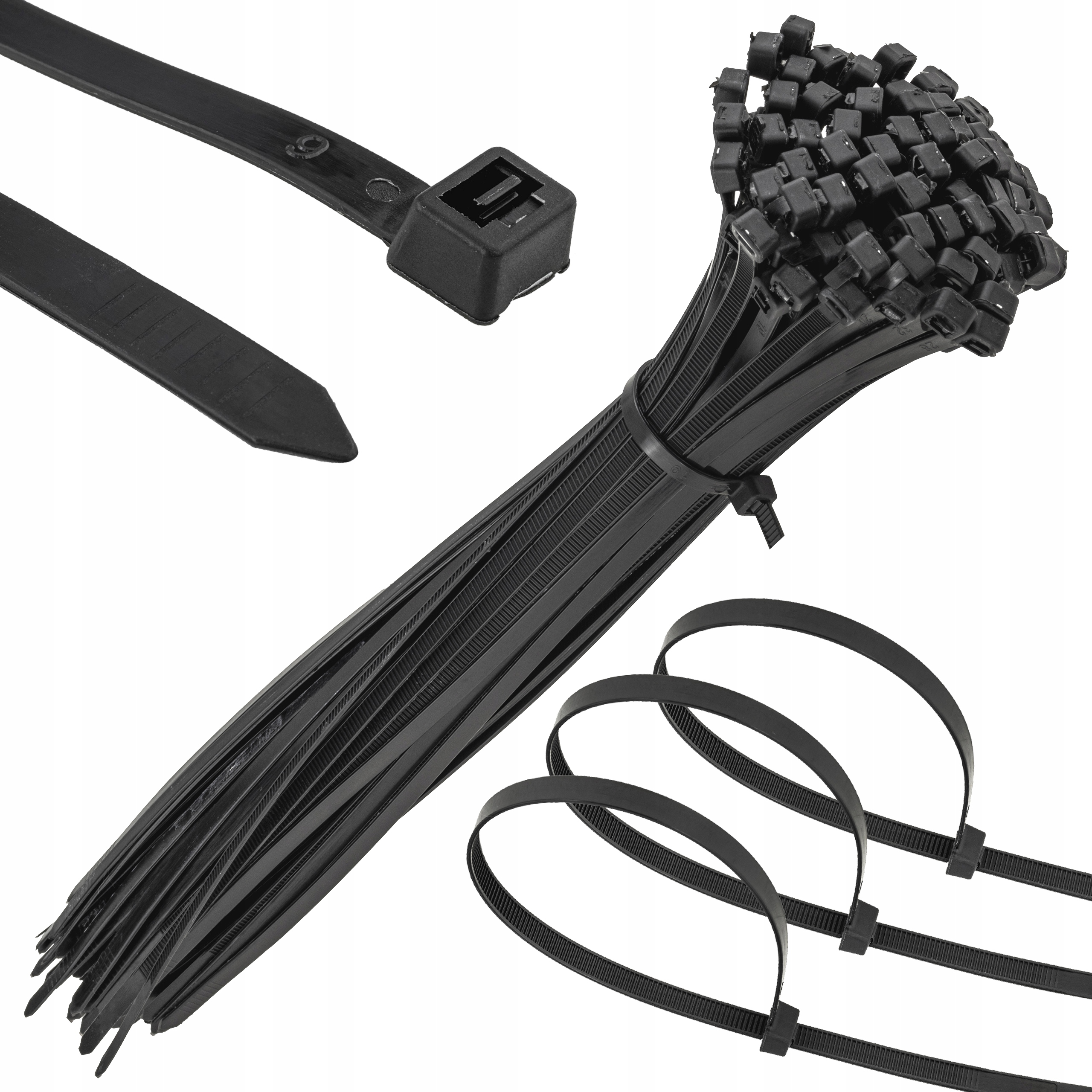 Mocne Opaski Zaciskowe Kablowe Trytki Czarne Taśma 4.8X300MM 100SZT Trytki