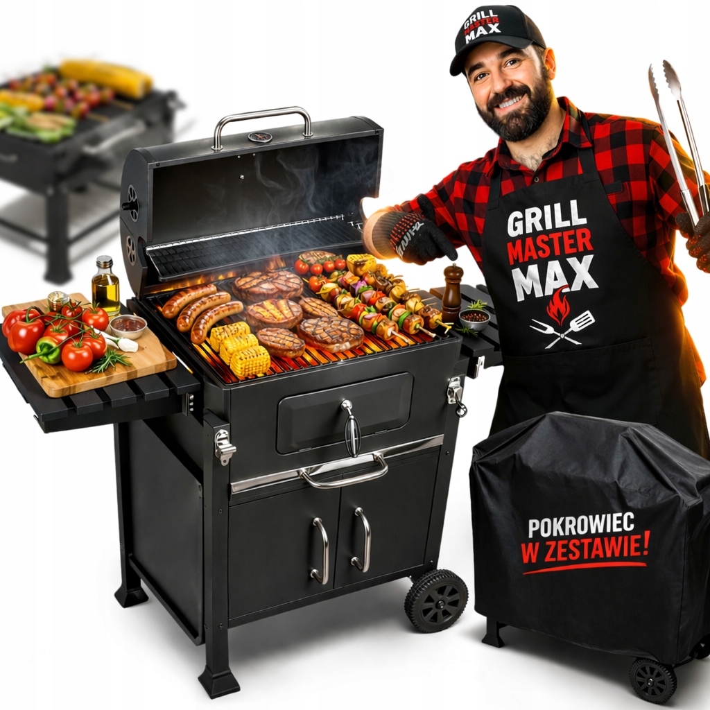 Grill Węglowy Ogrodowy XXXL Dekraft Z Szafką Rusztem Żeliwnym I Pokrowcem