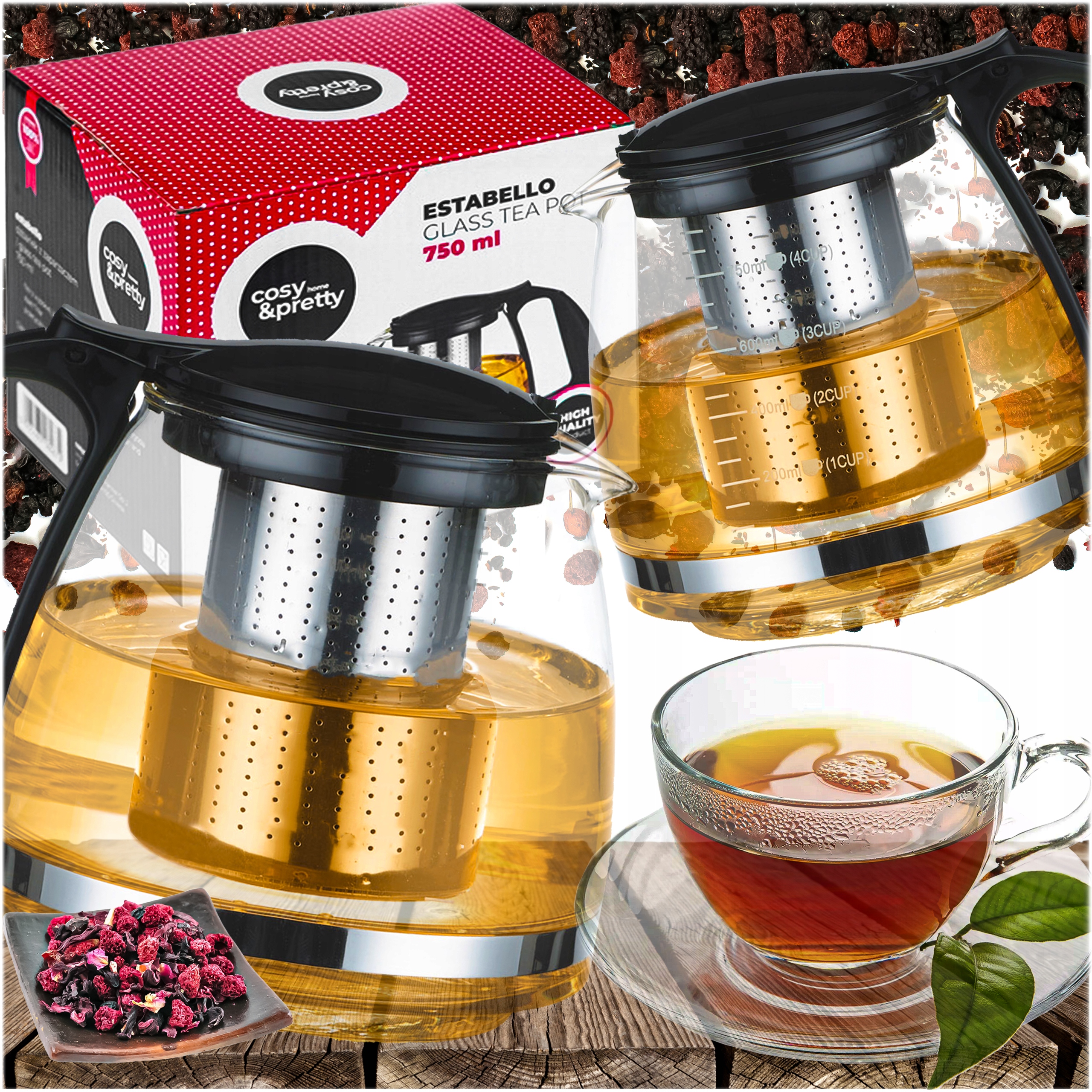 2x Dzbanek Szklany z Zaparzaczem 750ml do Kawy Herbaty ZAPARZACZ Zestaw