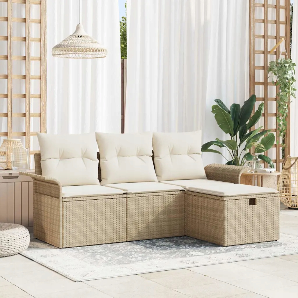 vidaXL Sada zahradních pohovek s polštářem 4 pcs Béžová Poly ratan