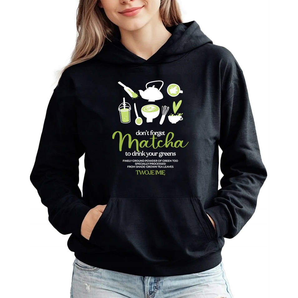Mikina Hoodie Černá pro milovnici Matchy Don't Forget Matcha Jméno Vel M