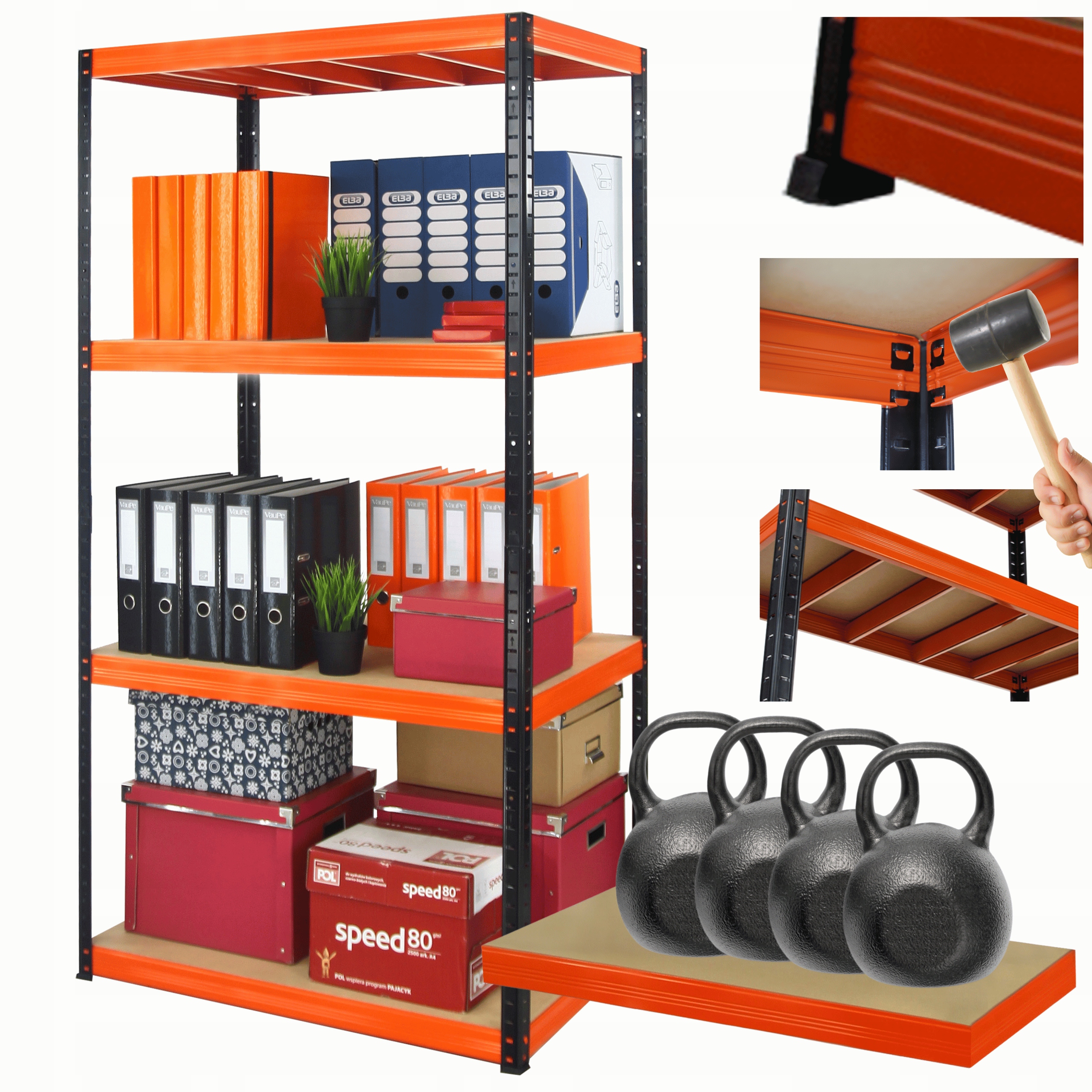 Kovový skladový regál s garážovým stojanom Helios 180x120x45 cm 4Px400 kg Pl