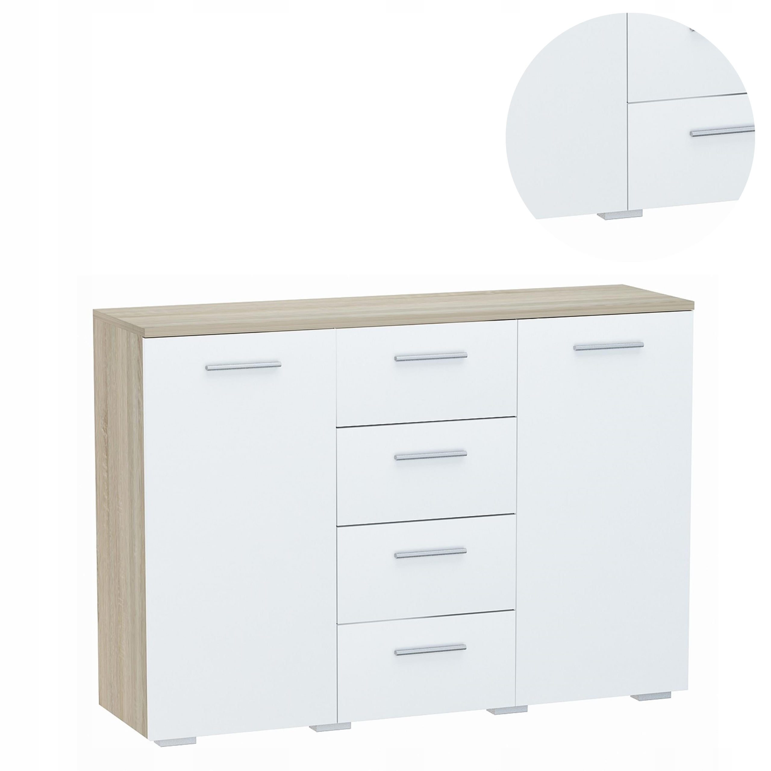 Komoda Helena 120 cm 2D4S Bílá-sonoma velká šatní skříň oblečení hračky