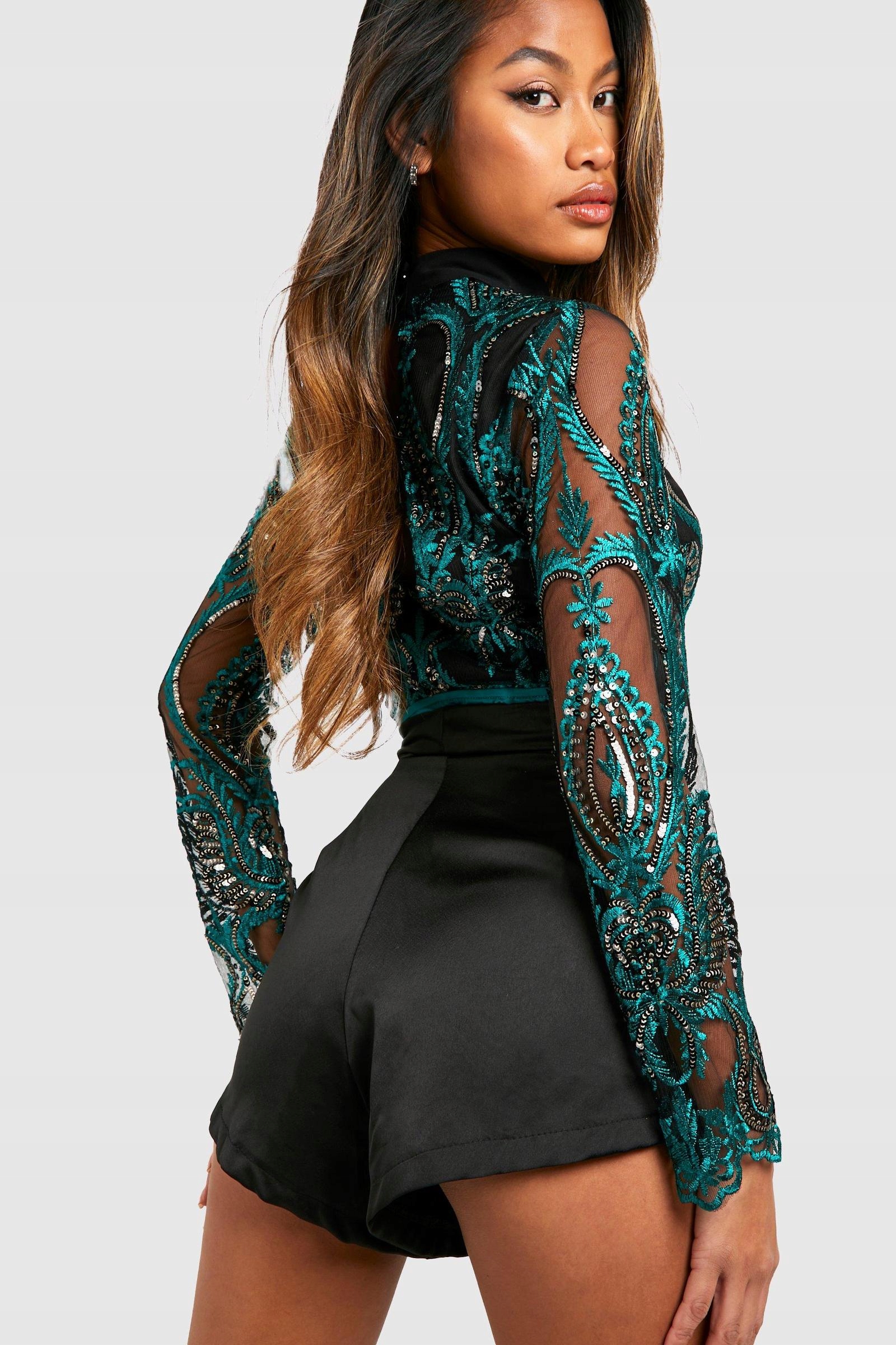 3H0B43 A02 BOOHOO ZDOBIONE BODY CEKINY HAFT S Rozmiar S (36)